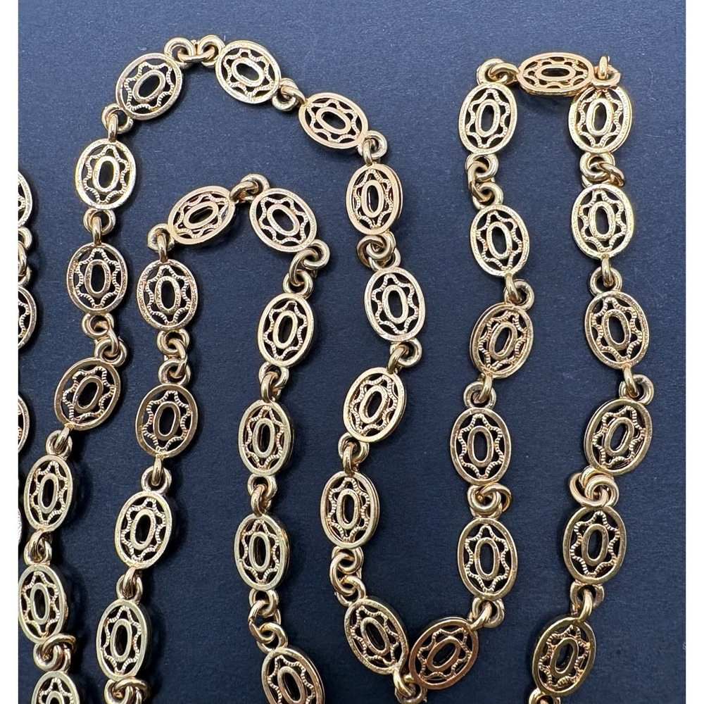 Vintage Monet Oval Filigree Link Gold Tone Chain Necklace 53" Long - Picture 3 of 8
